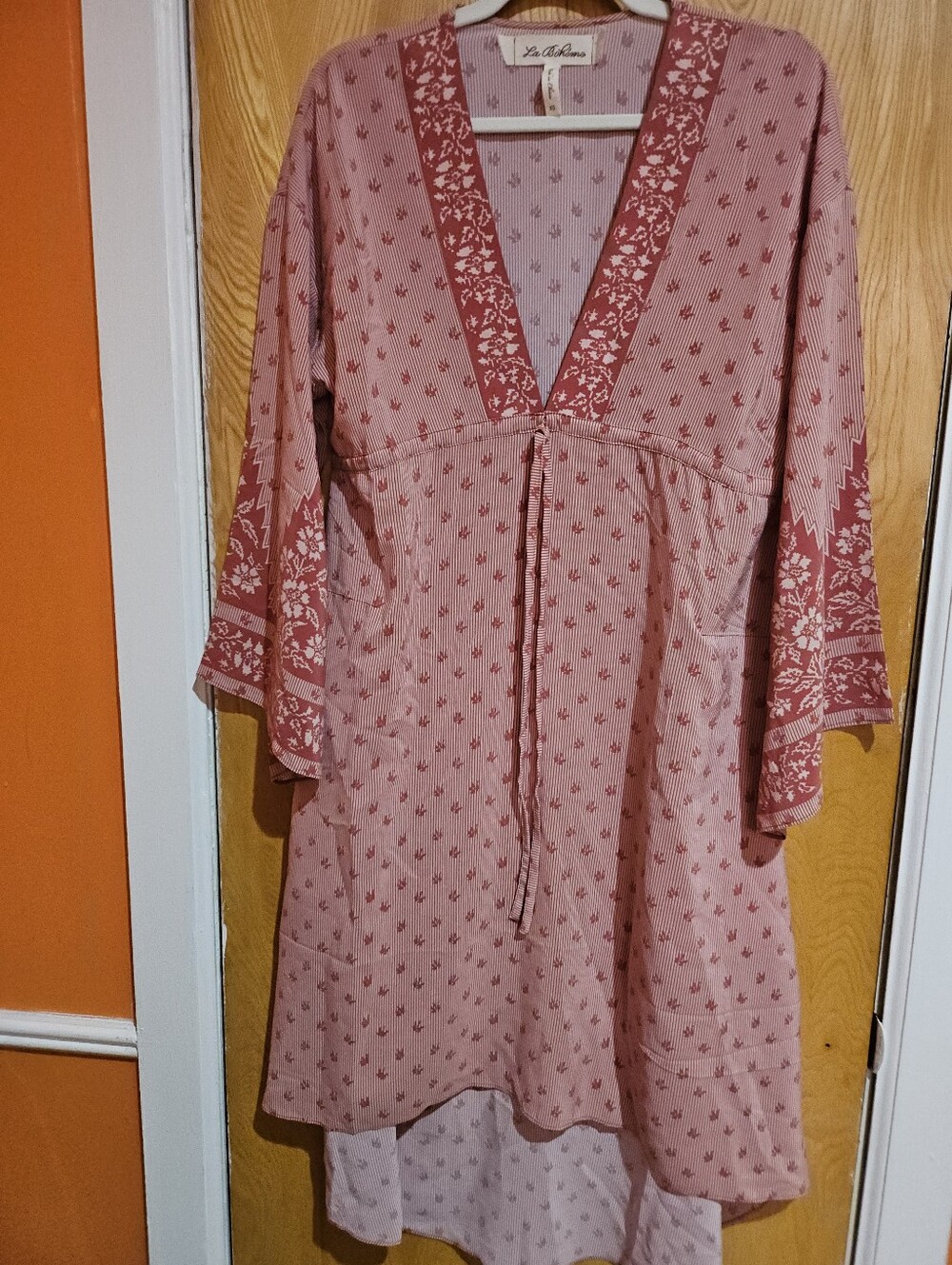 La Boheme Light Rose Boho Tunic Dress with Floral Trim